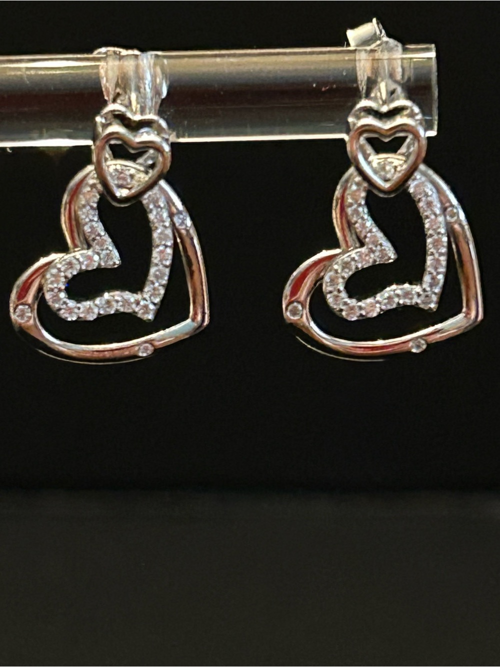 2.00CTW Round Moissanite Gemstones 💎 925 Silver Double Heart Dangle Earrings New